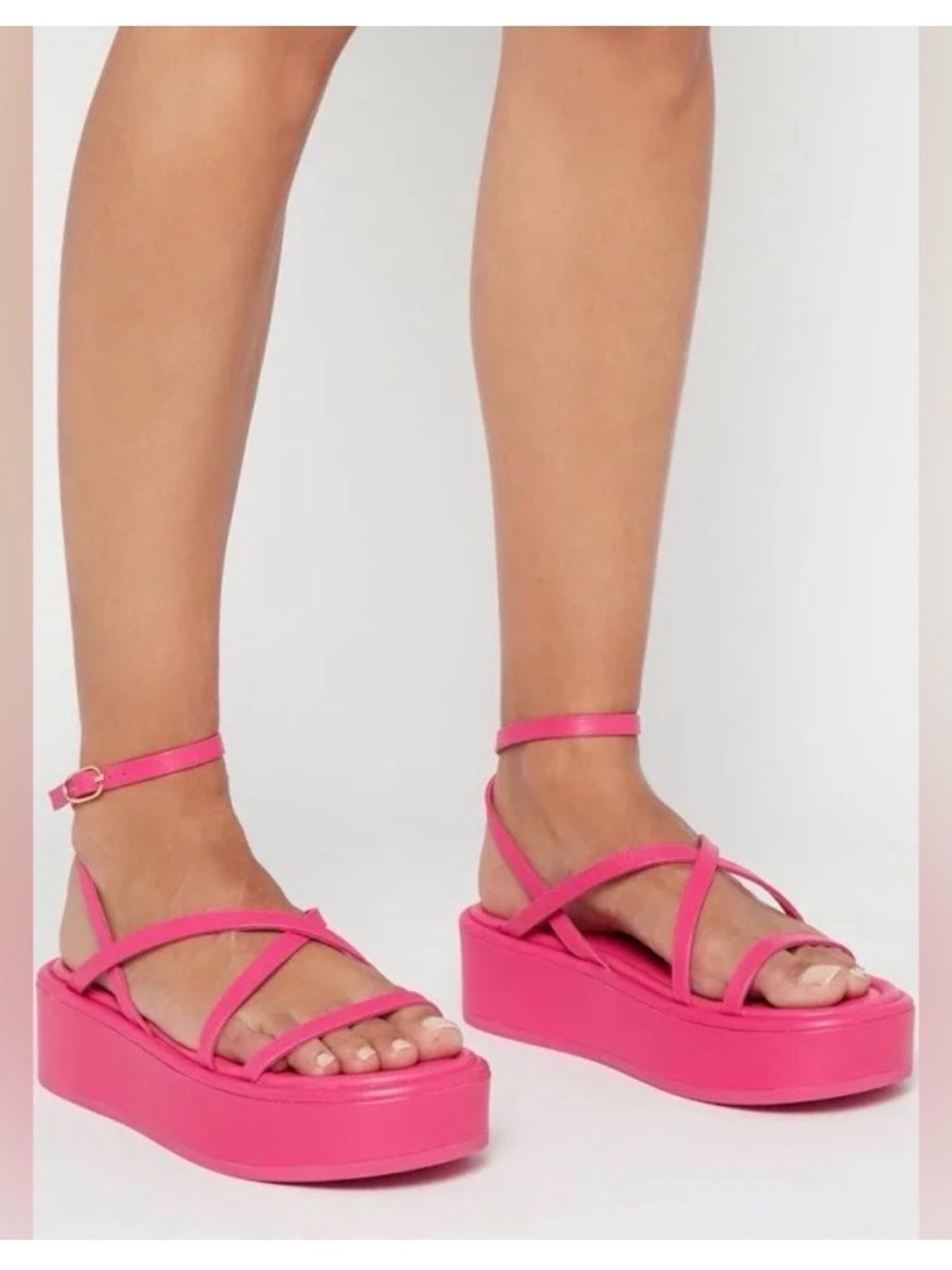 New Stuart Weitzman Summerlift Calfskin Ankle-Strap Flatform Sandals